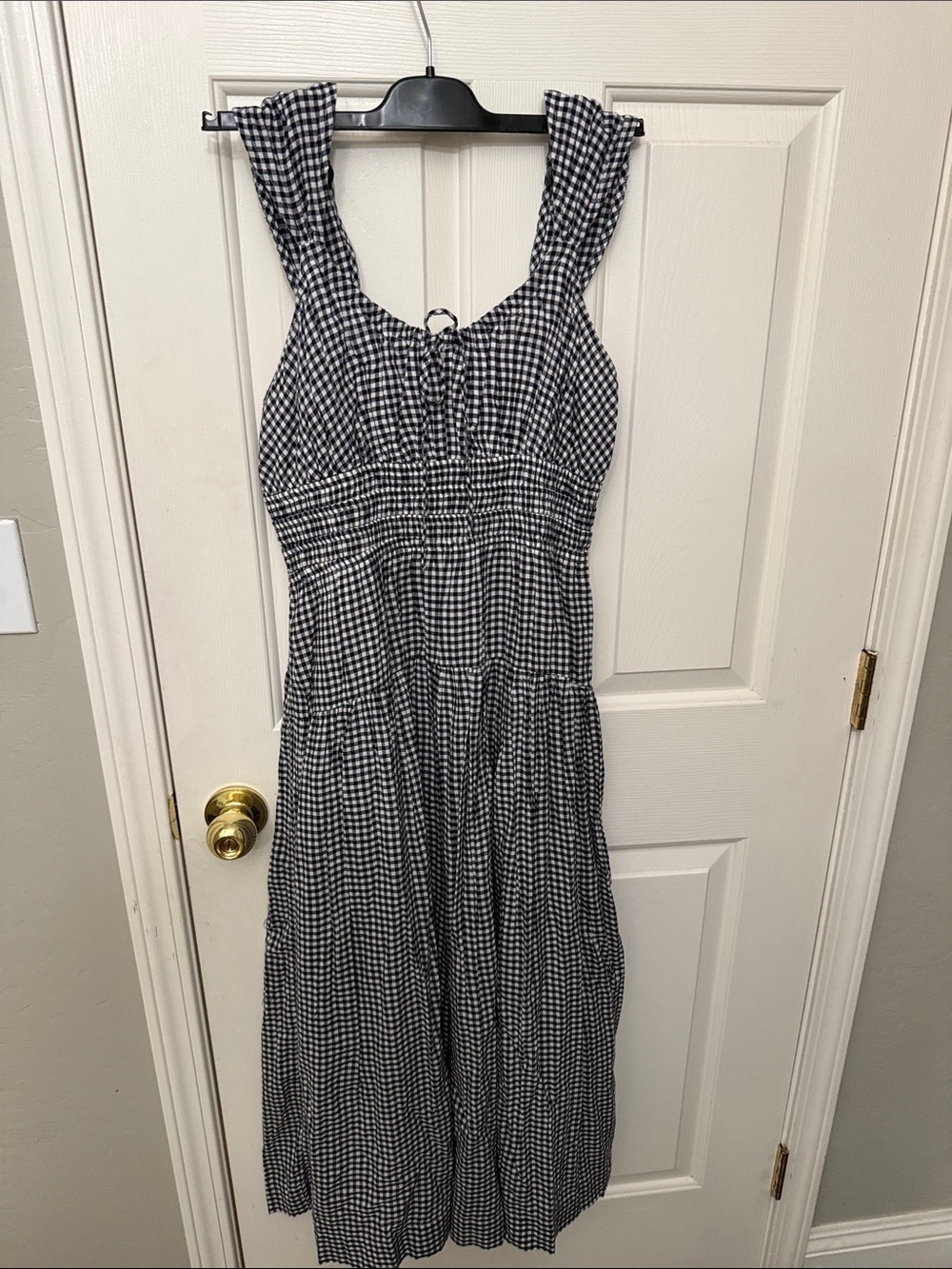 Lucky Brand Black and White Gingham Midi Dress